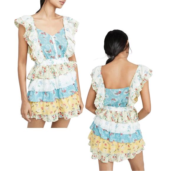 LoveShackFancy Dresses & Skirts - LoveShackFancy Women's ‘Phyllis’ Mini Dress, Floral Ruffled Patchwork, Large